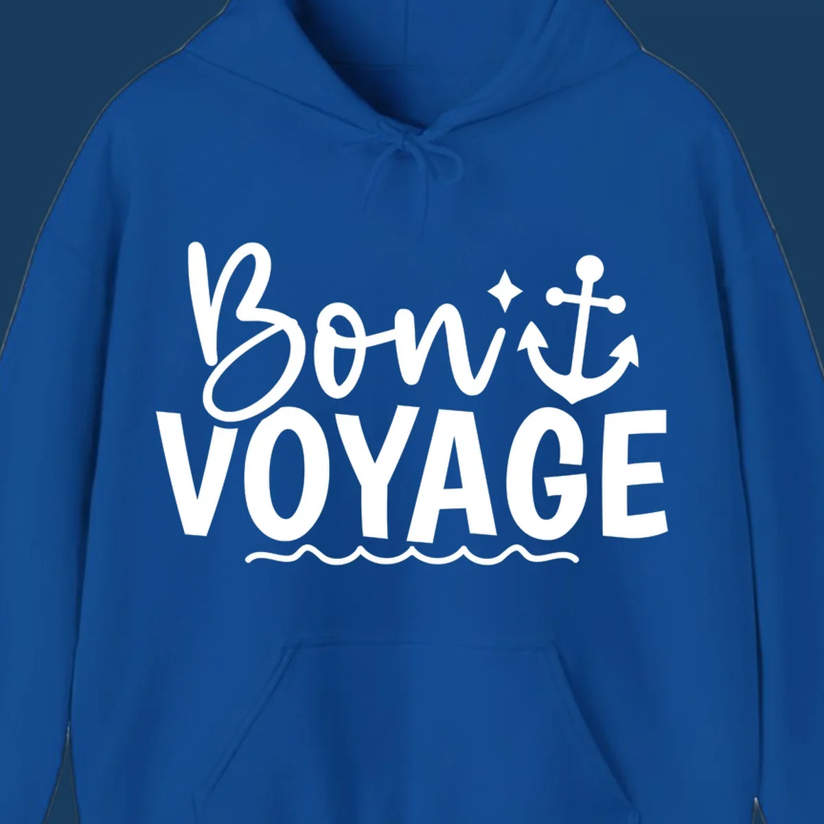 Bon Voyage text with anchor and waves graphic