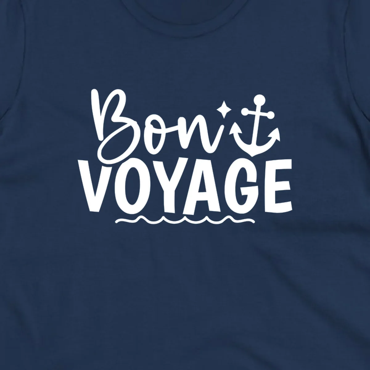 Bon Voyage text with anchor and waves graphic
