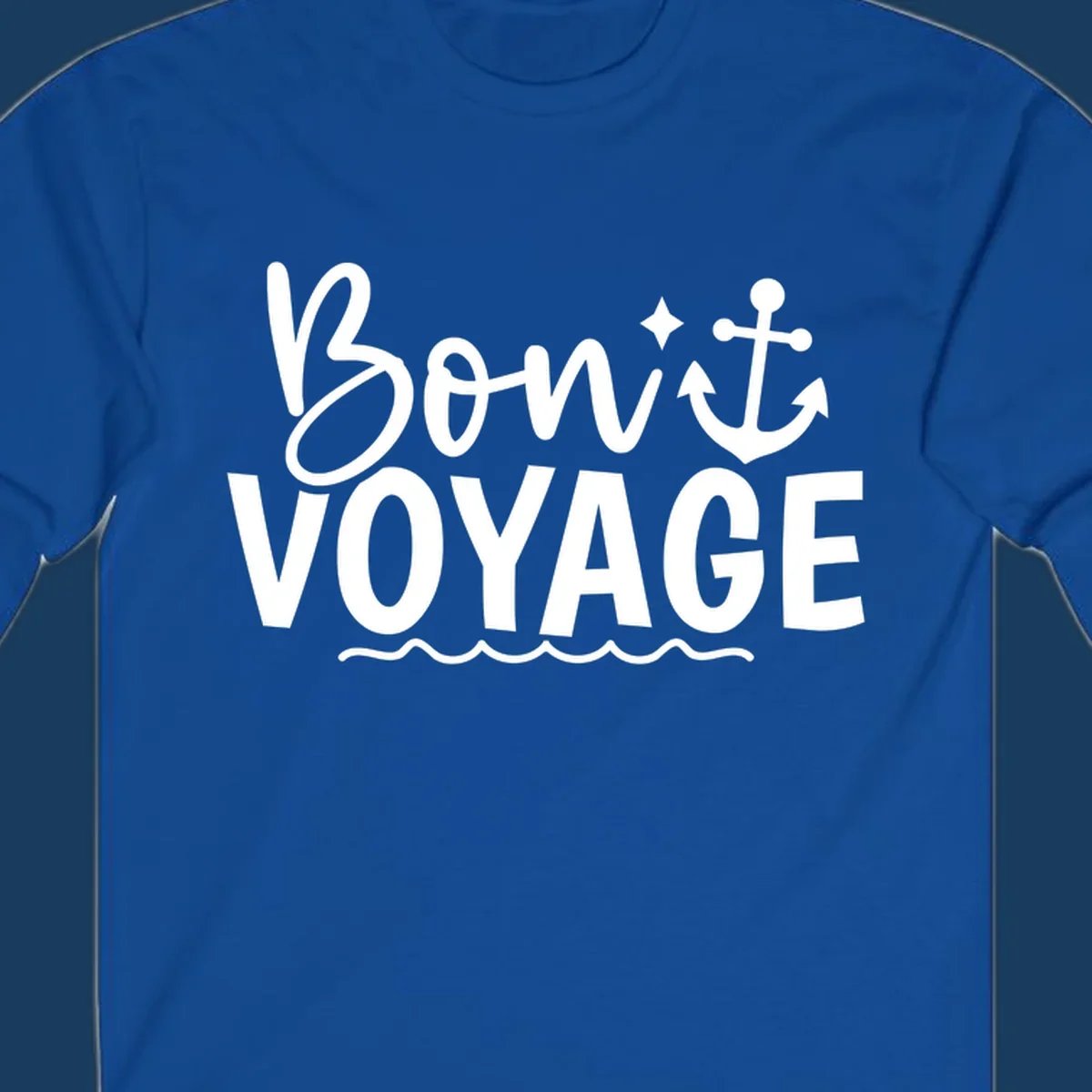 Bon Voyage text with anchor and waves graphic