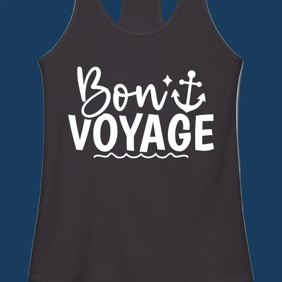 Bon Voyage text with anchor and waves graphic