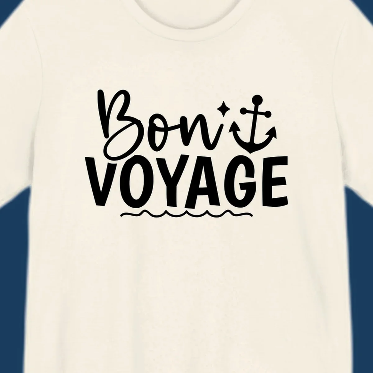 Bon Voyage text with anchor and waves graphic