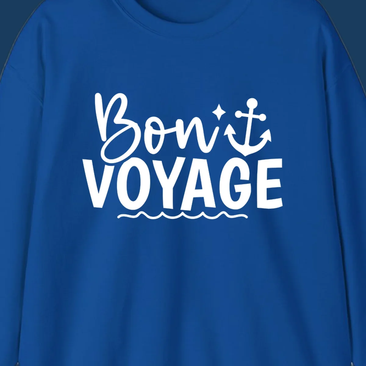 Bon Voyage text with anchor and waves graphic