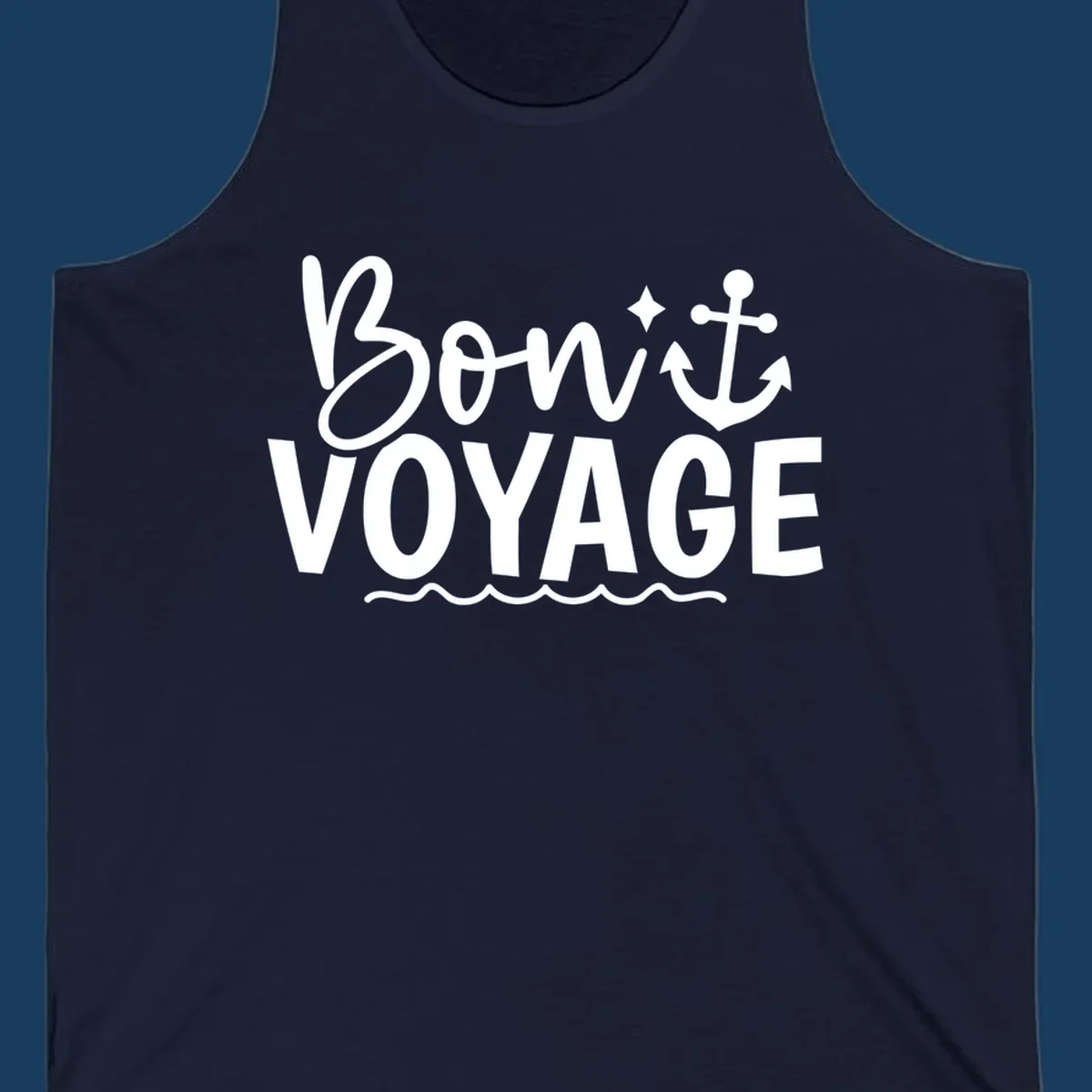 Bon Voyage text with anchor and waves graphic