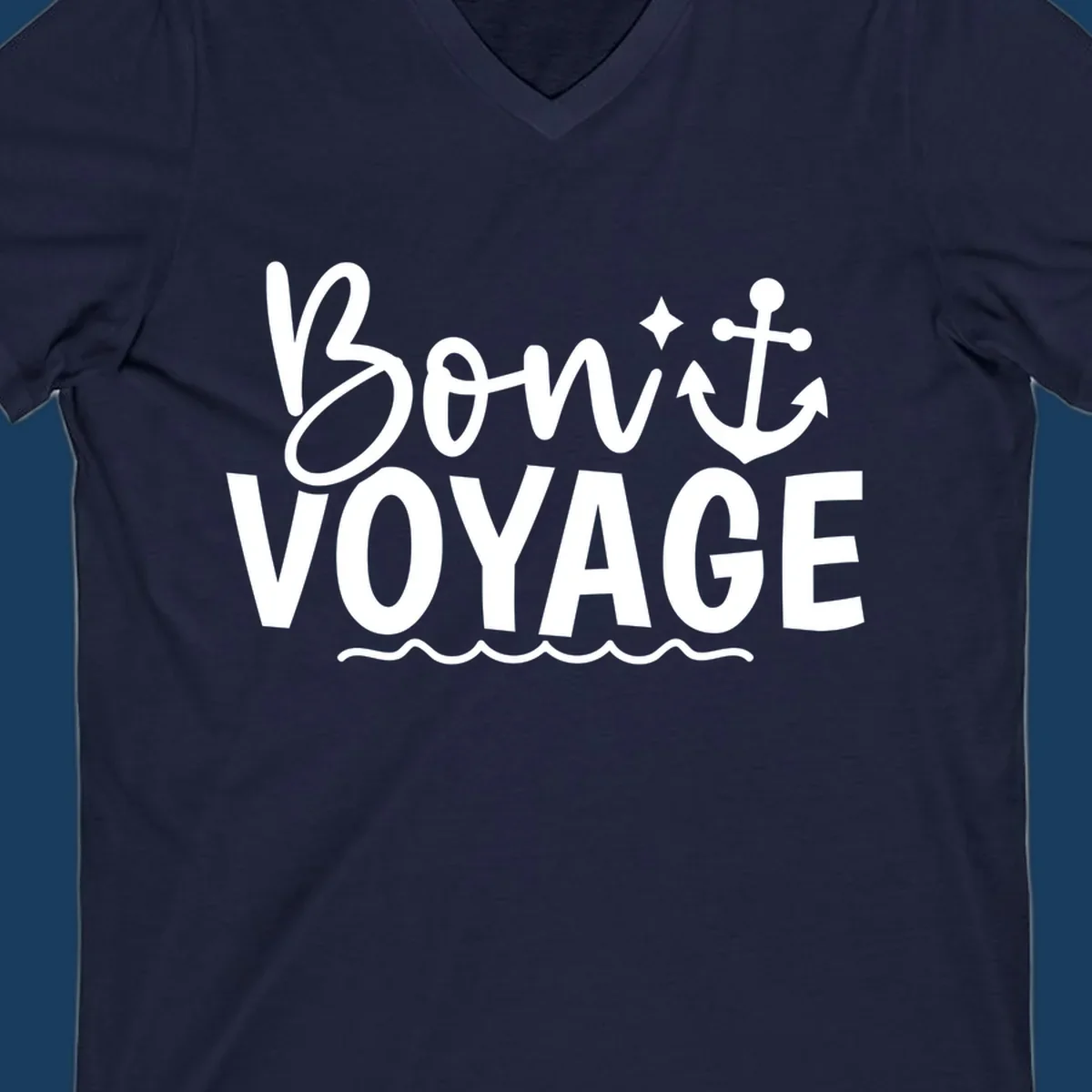 Bon Voyage text with anchor and waves graphic