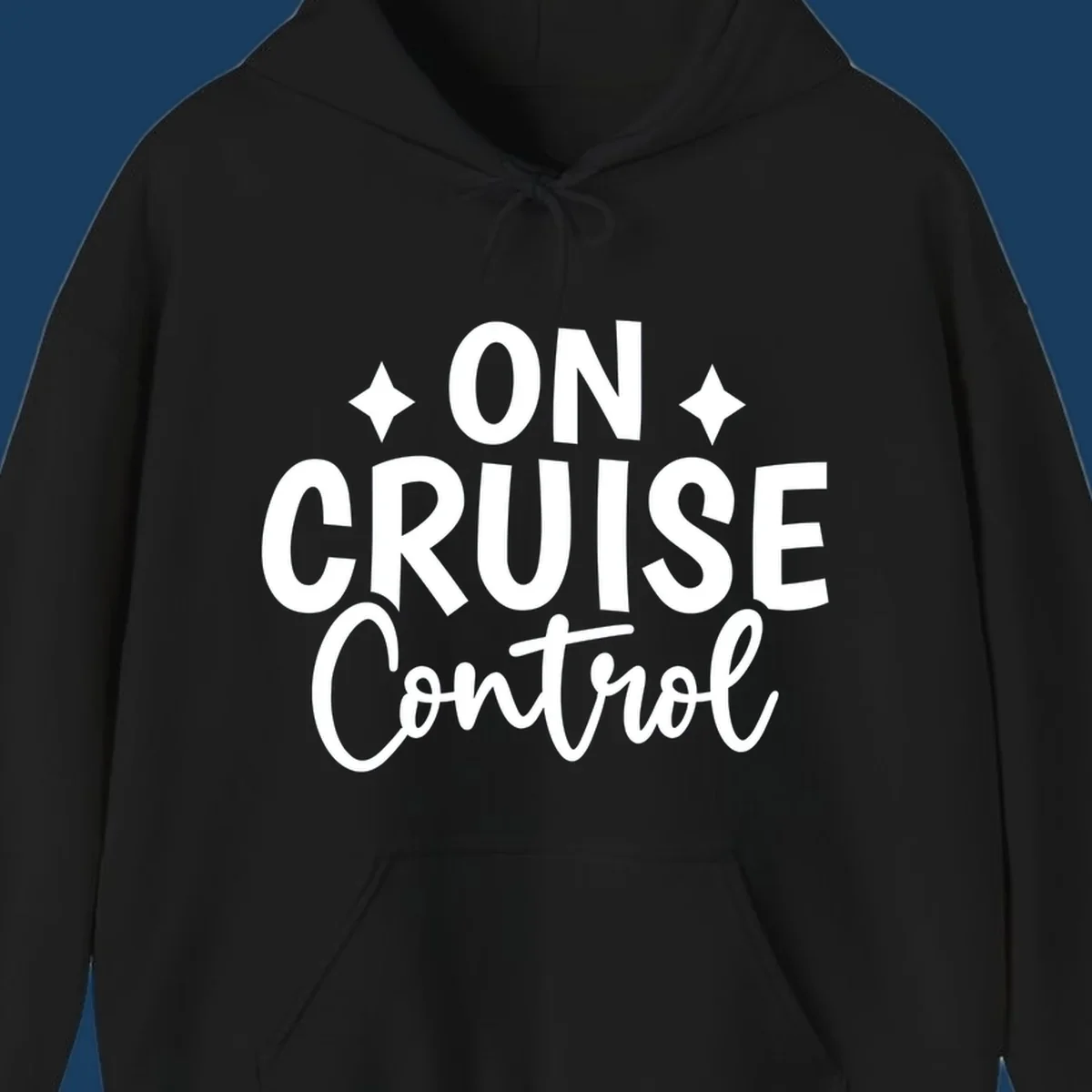 On Cruise Control phrase with starbursts, typography design