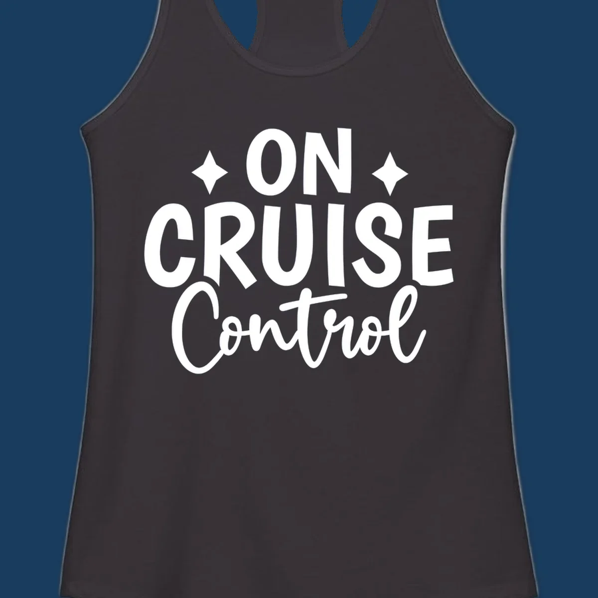 On Cruise Control phrase with starbursts, typography design