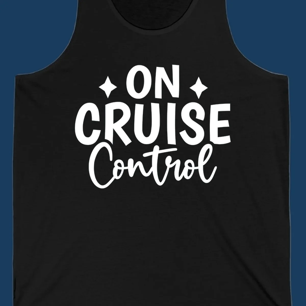 On Cruise Control phrase with starbursts, typography design