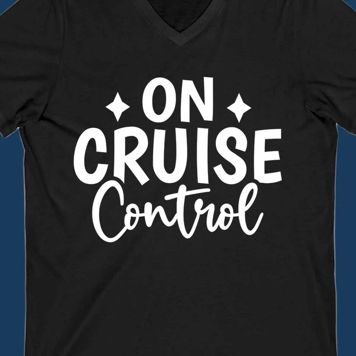On Cruise Control phrase with starbursts, typography design