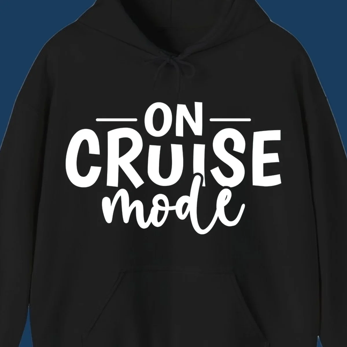 On Cruise Mode text design in white and black.