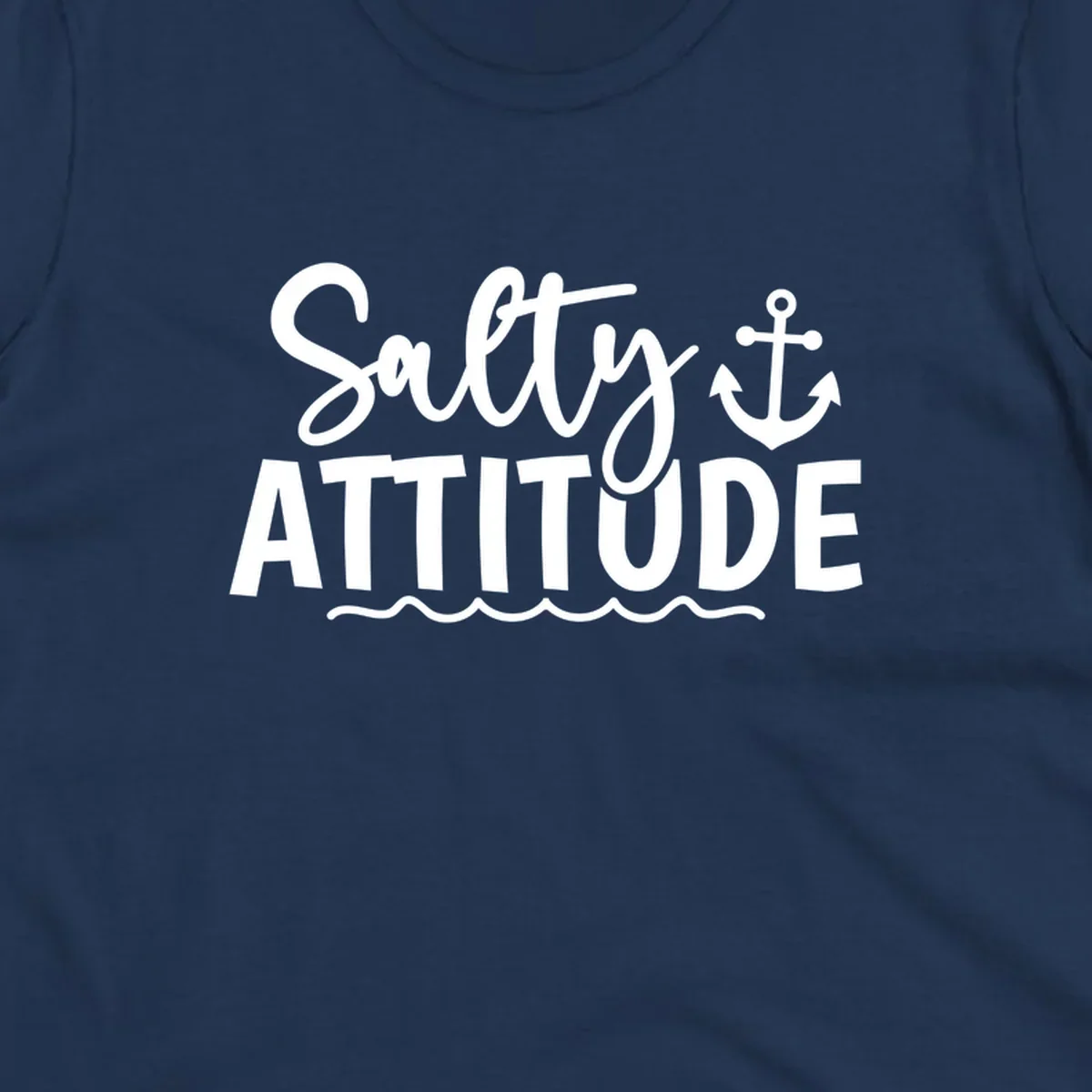 Salty Attitude text with anchor and waves, nautical theme.