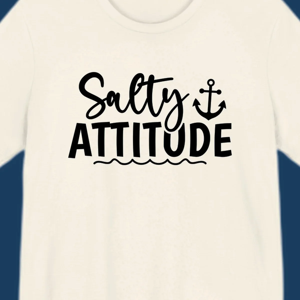 Salty Attitude text with anchor and waves, nautical theme.