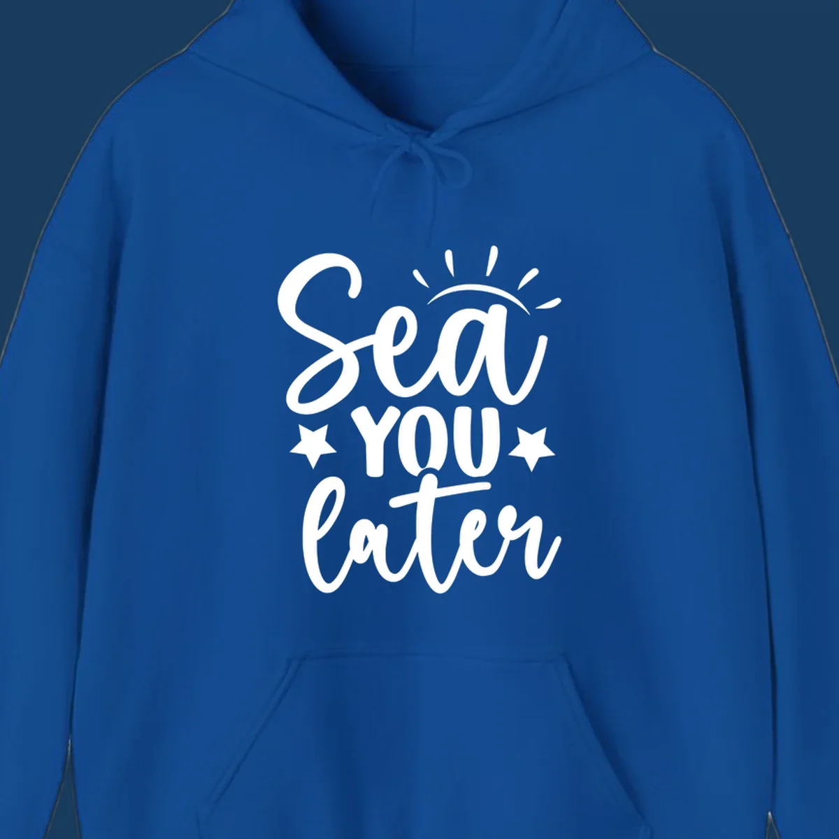 Sea You Later cruise pun design with sun rays and stars.