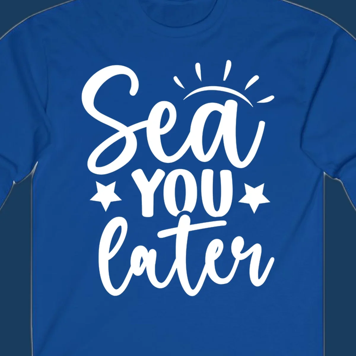Sea You Later cruise pun design with sun rays and stars.