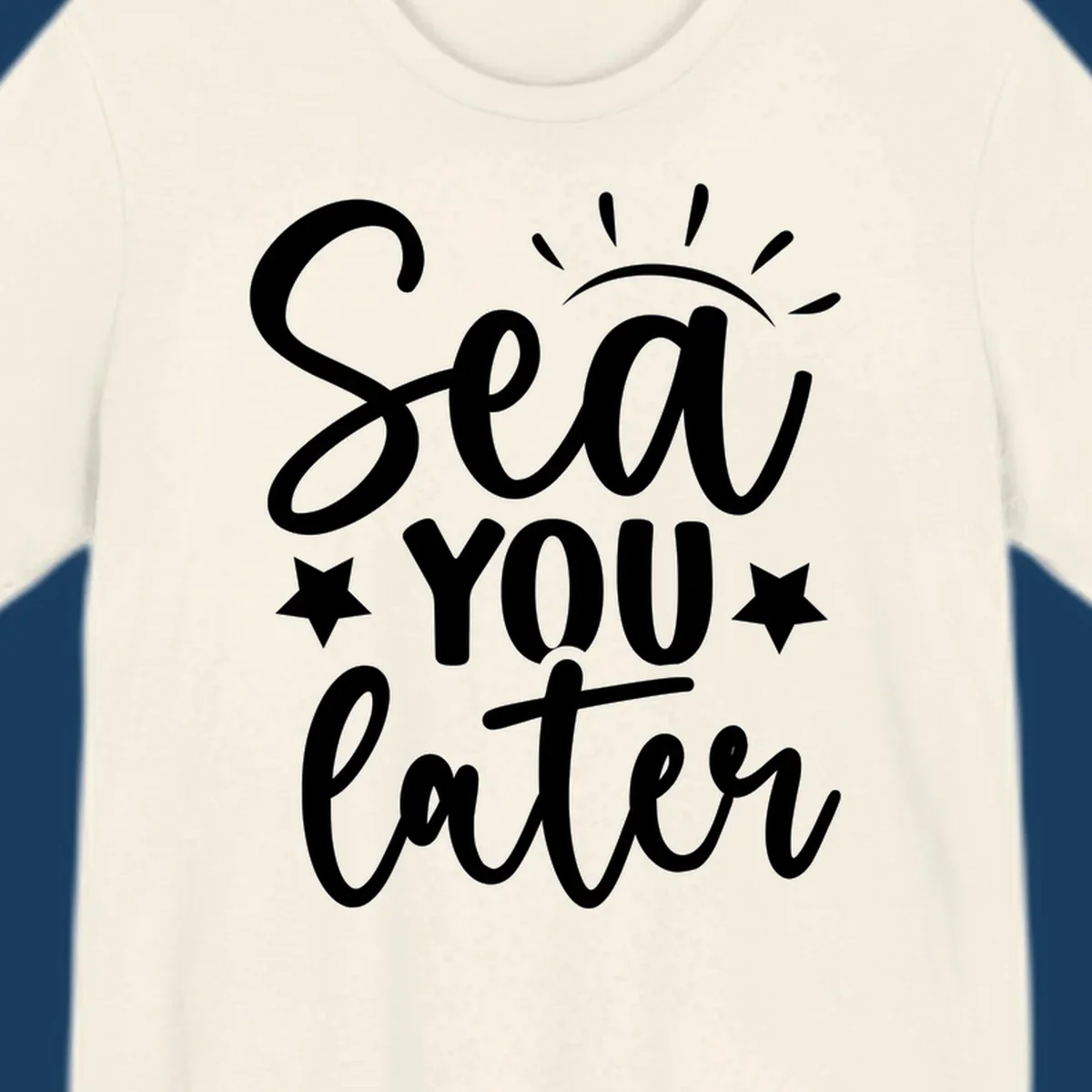 Sea You Later cruise pun design with sun rays and stars.