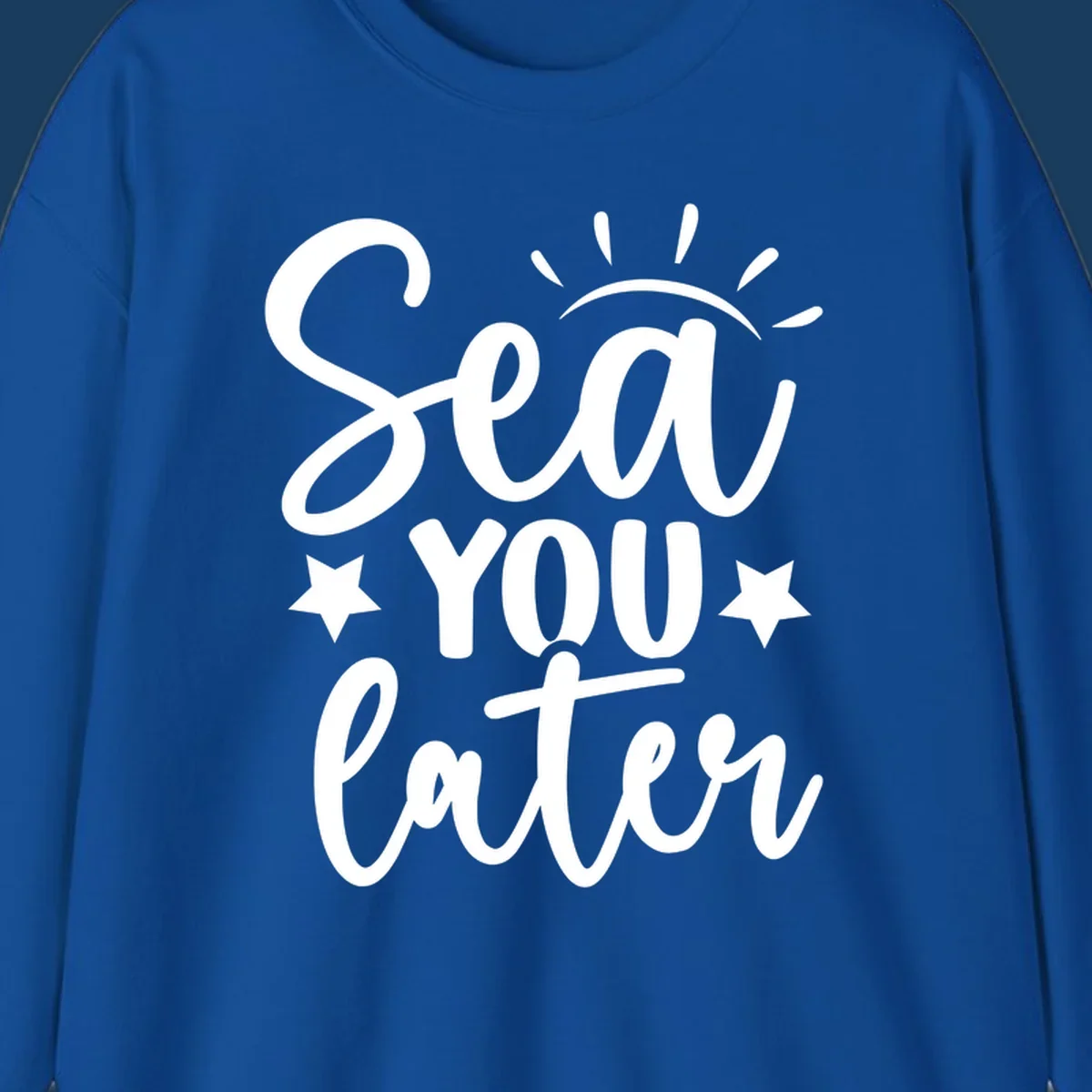 Sea You Later cruise pun design with sun rays and stars.