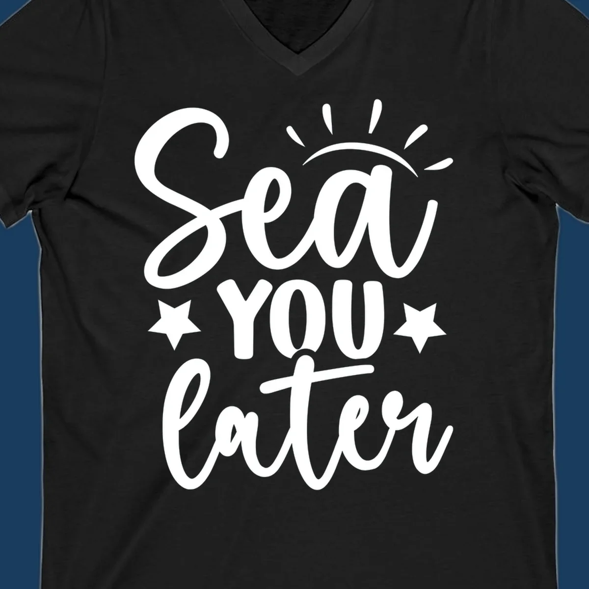 Sea You Later cruise pun design with sun rays and stars.