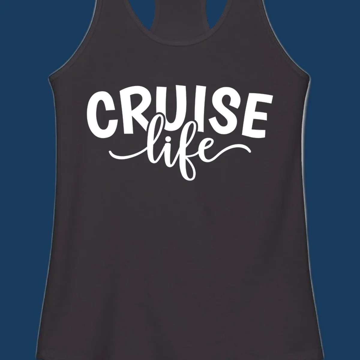 Cruise life text in bold and script fonts. Available in white on black and black on white.
