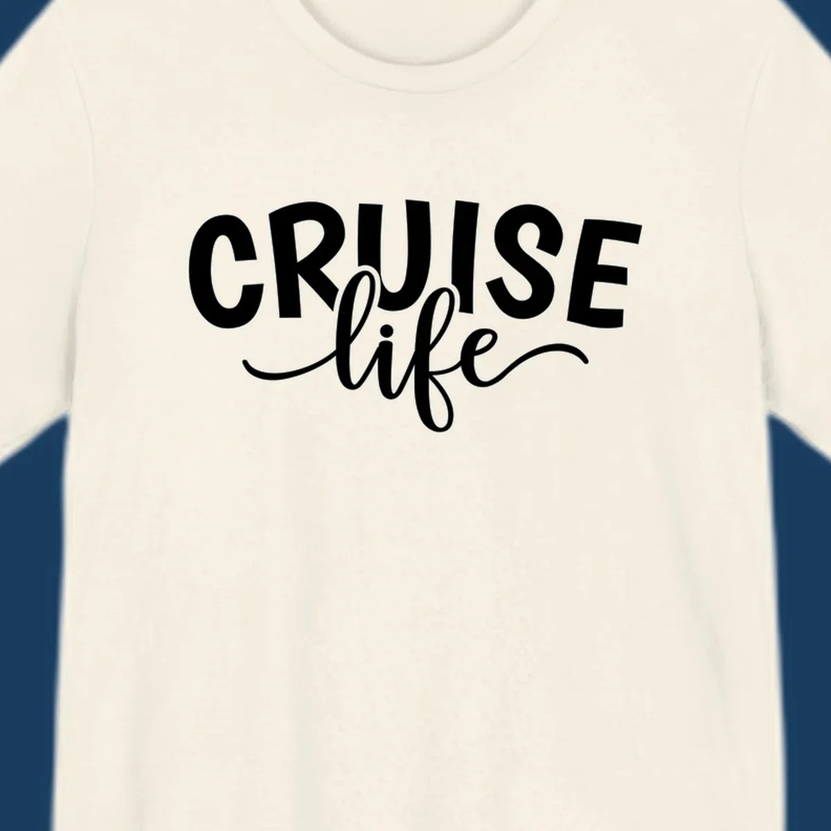 Cruise life text in bold and script fonts. Available in white on black and black on white.