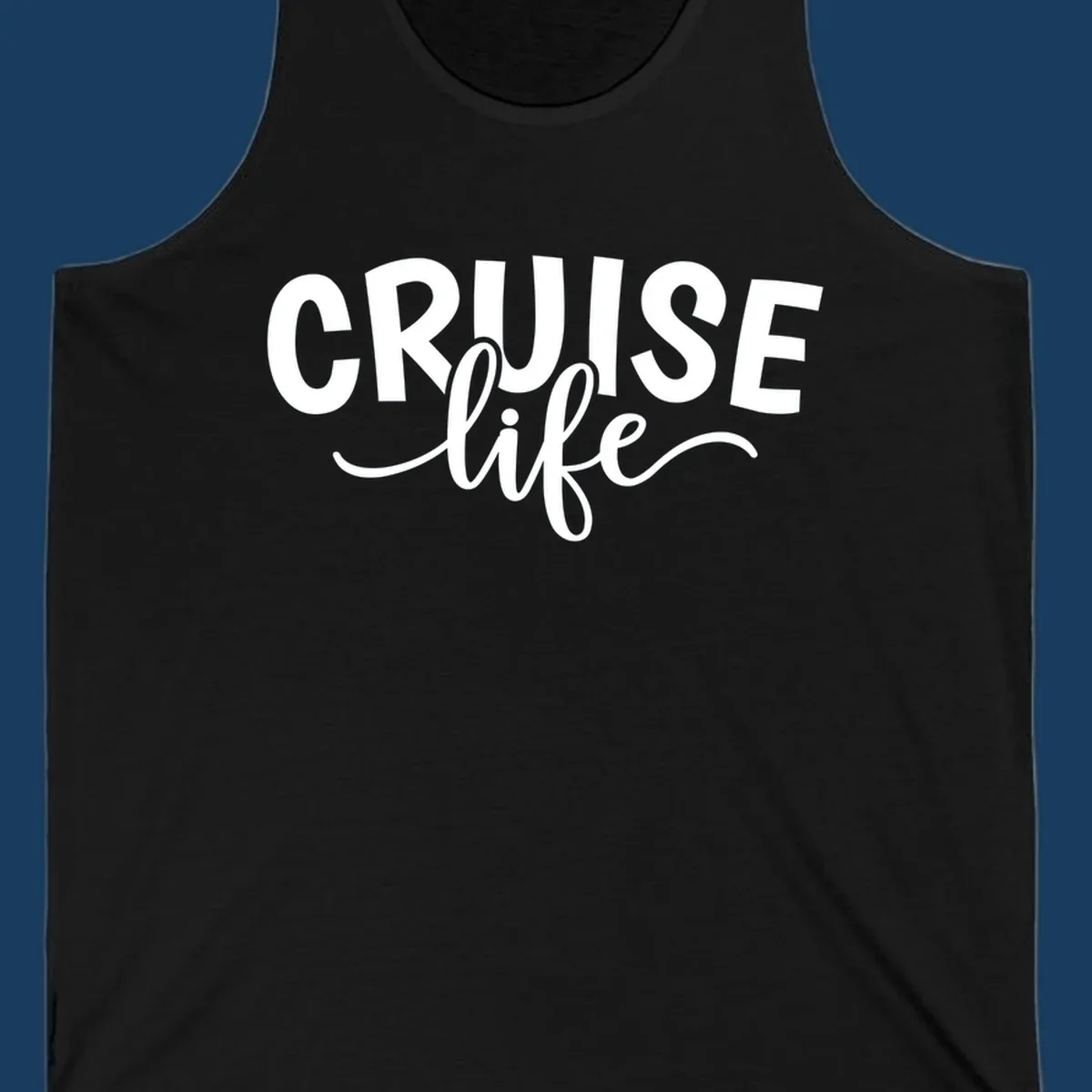 Cruise life text in bold and script fonts. Available in white on black and black on white.