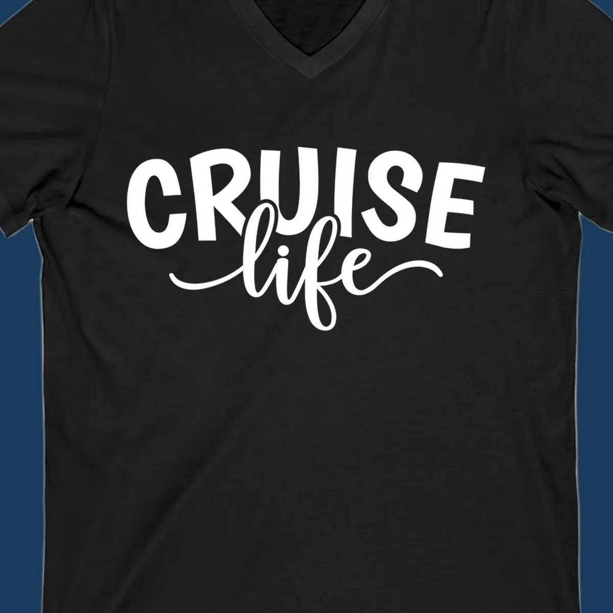 Cruise life text in bold and script fonts. Available in white on black and black on white.