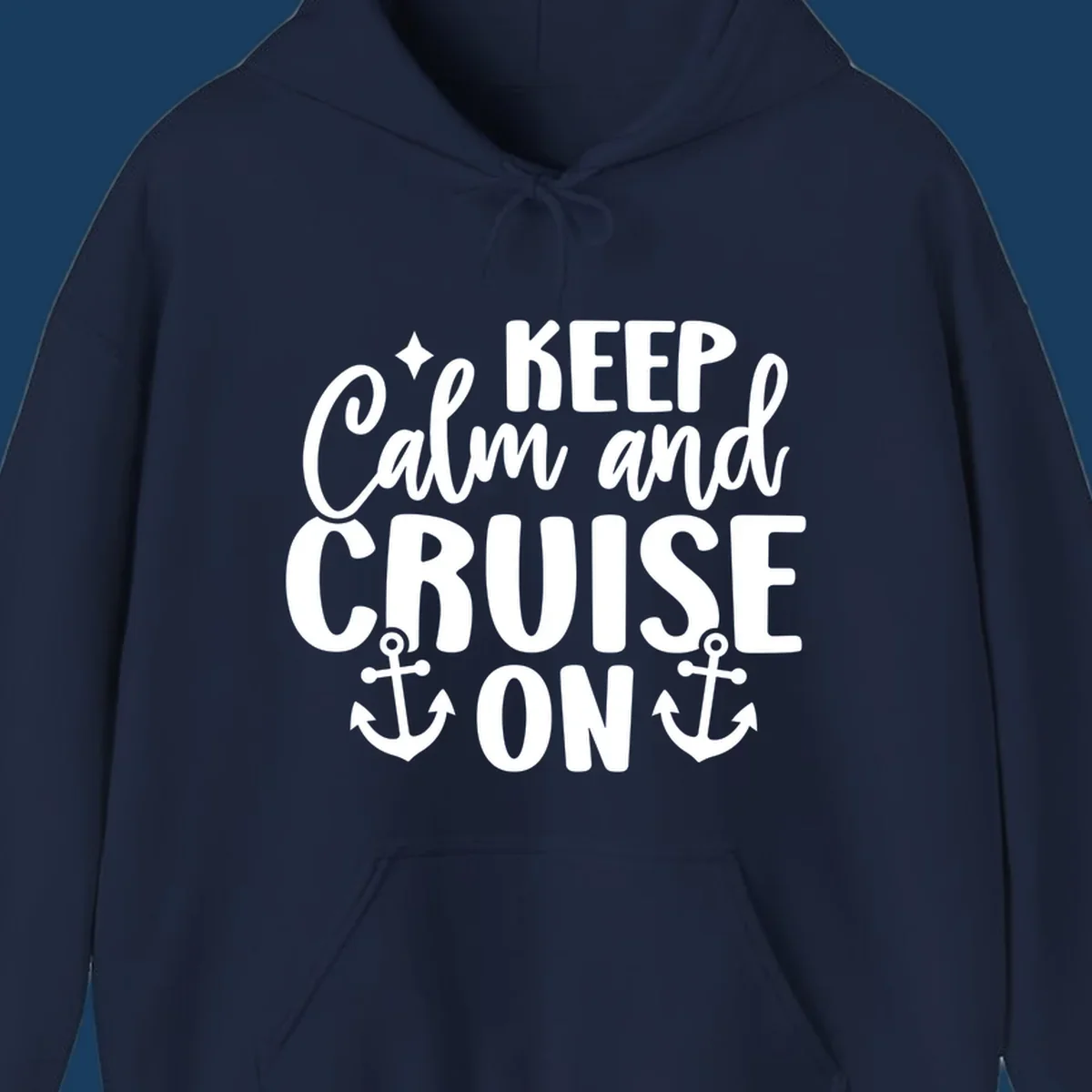 Keep Calm and Cruise On text with anchors and star, a popular cruise vacation design.