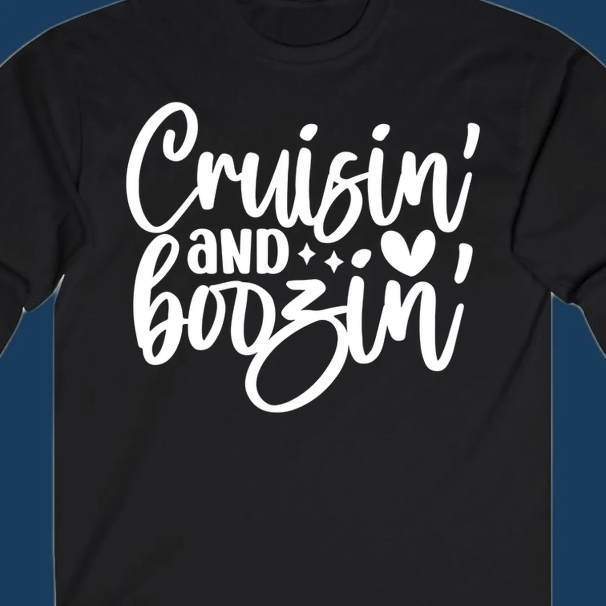 Cruisin and Boozin text design with heart and sparkles for a cruise vacation.