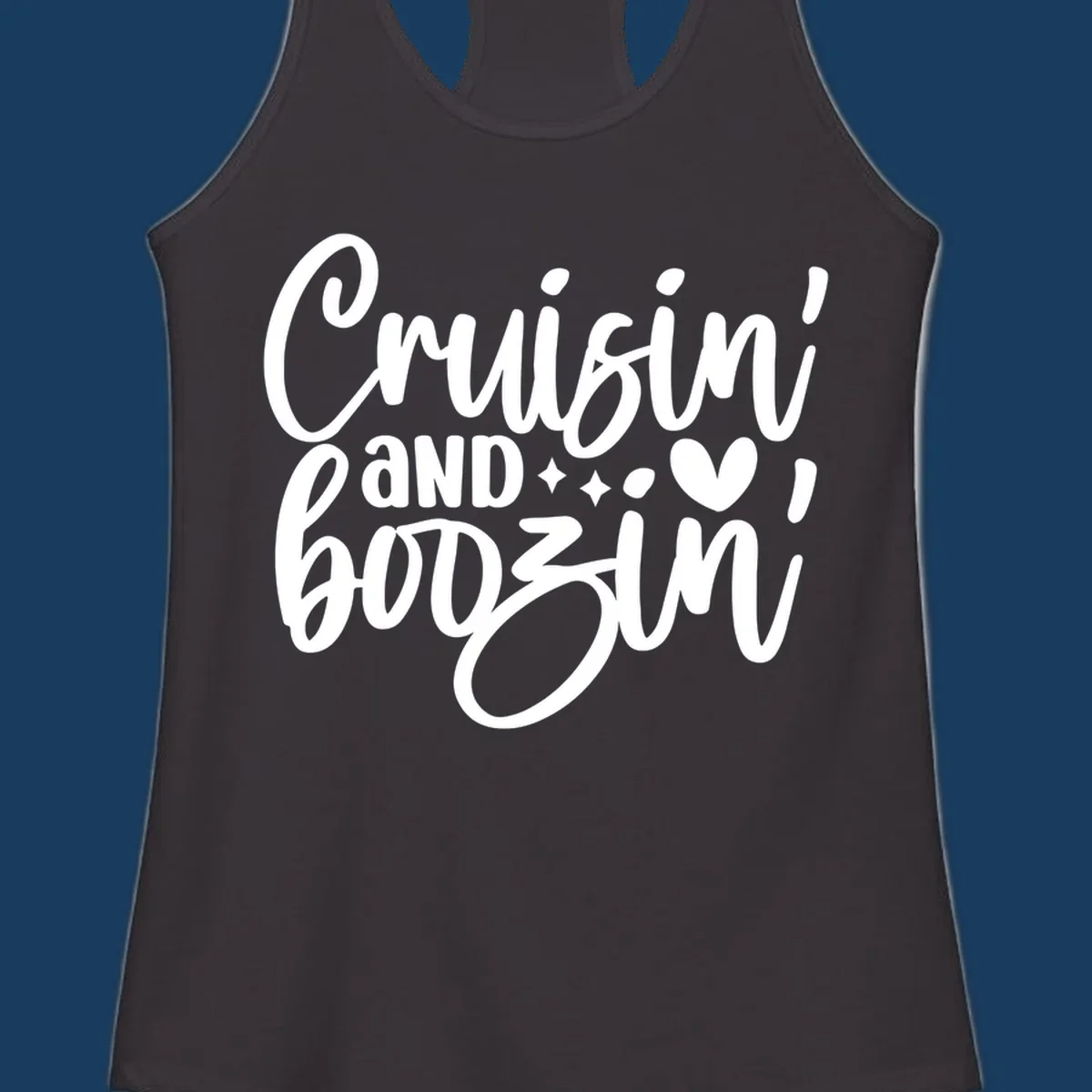 Cruisin and Boozin text design with heart and sparkles for a cruise vacation.