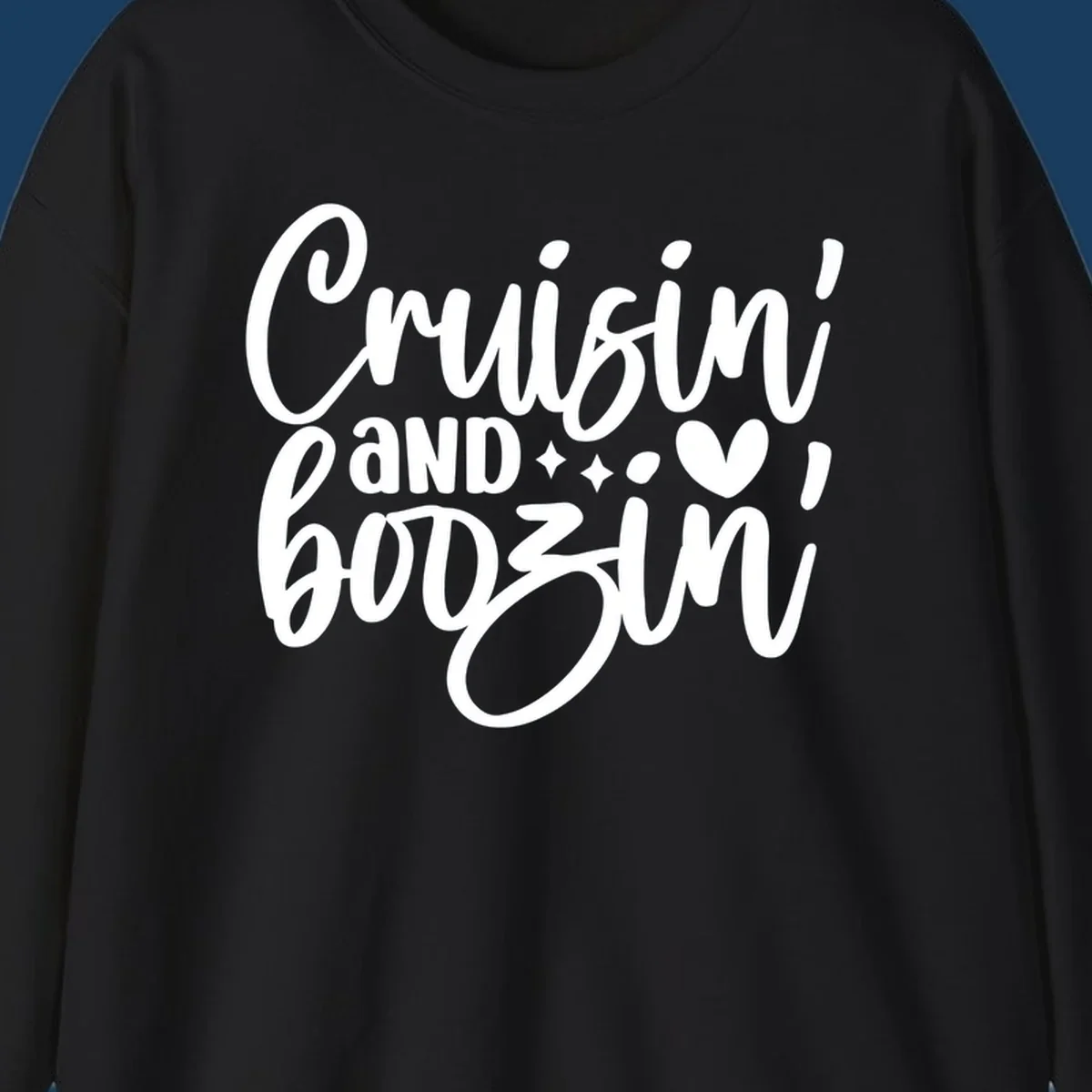 Cruisin and Boozin text design with heart and sparkles for a cruise vacation.