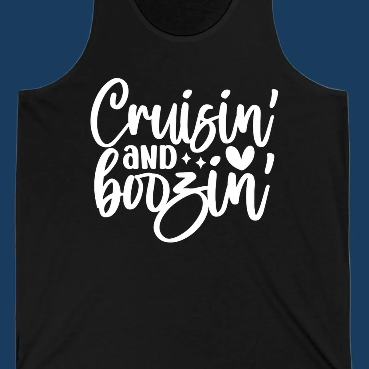Cruisin and Boozin text design with heart and sparkles for a cruise vacation.