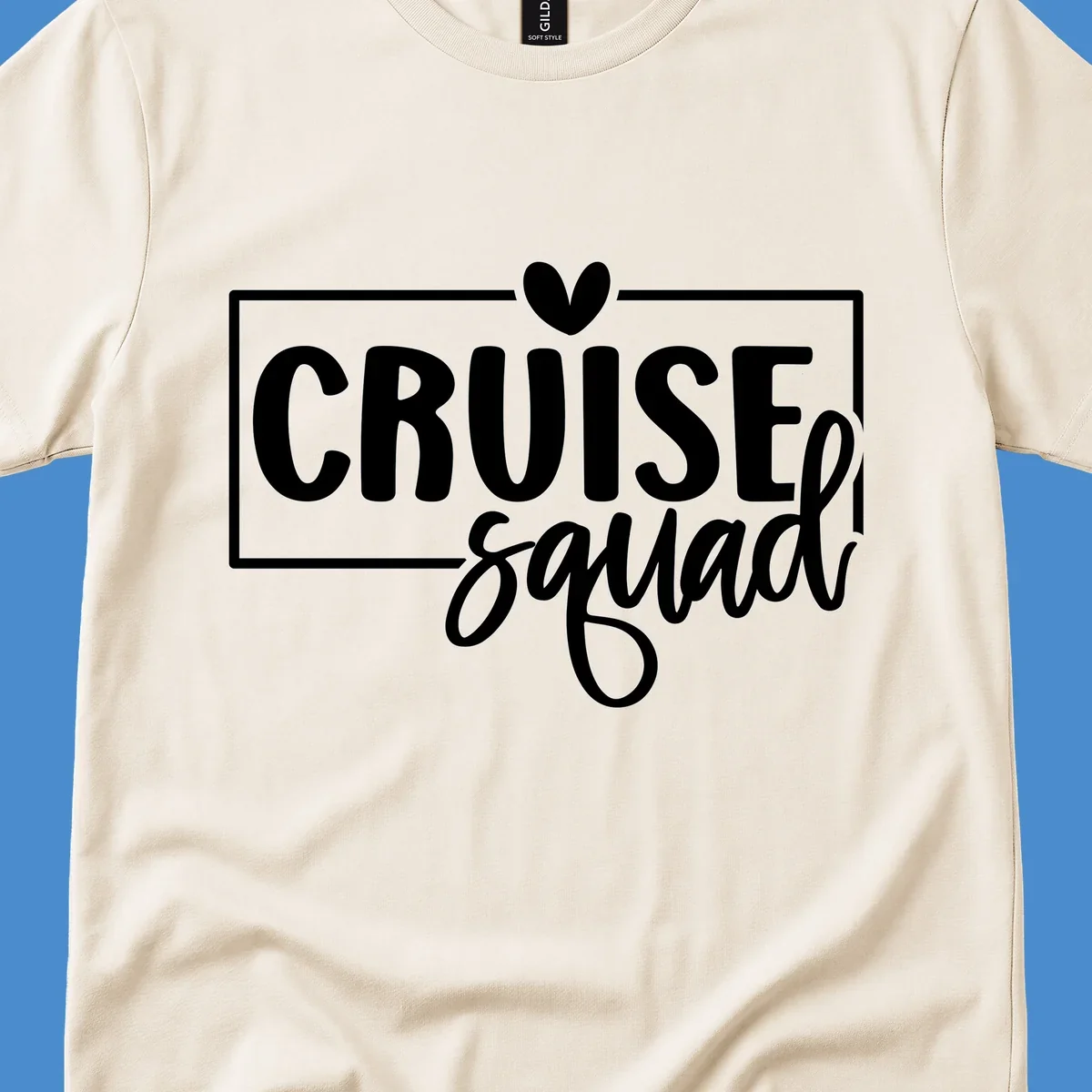 White text 'CRUISE squad' with a heart above the I, inside a rectangle. Cruise squad group shirt.
