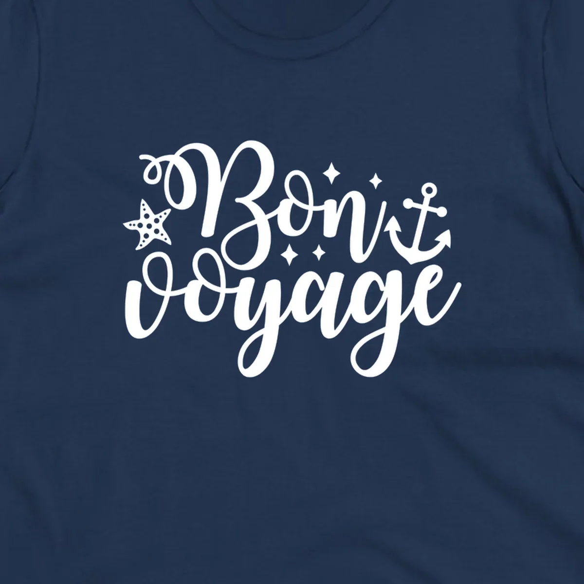 Bon voyage nautical design with starfish and anchor text.