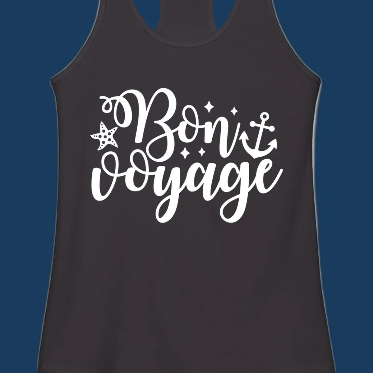 Bon voyage nautical design with starfish and anchor text.