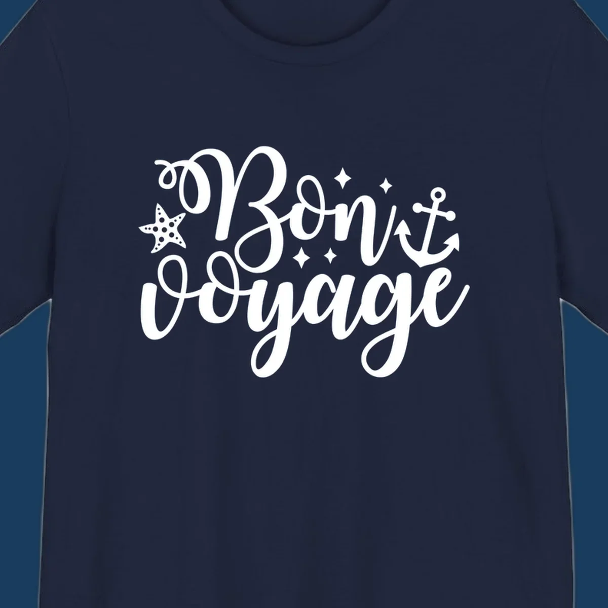 Bon voyage nautical design with starfish and anchor text.