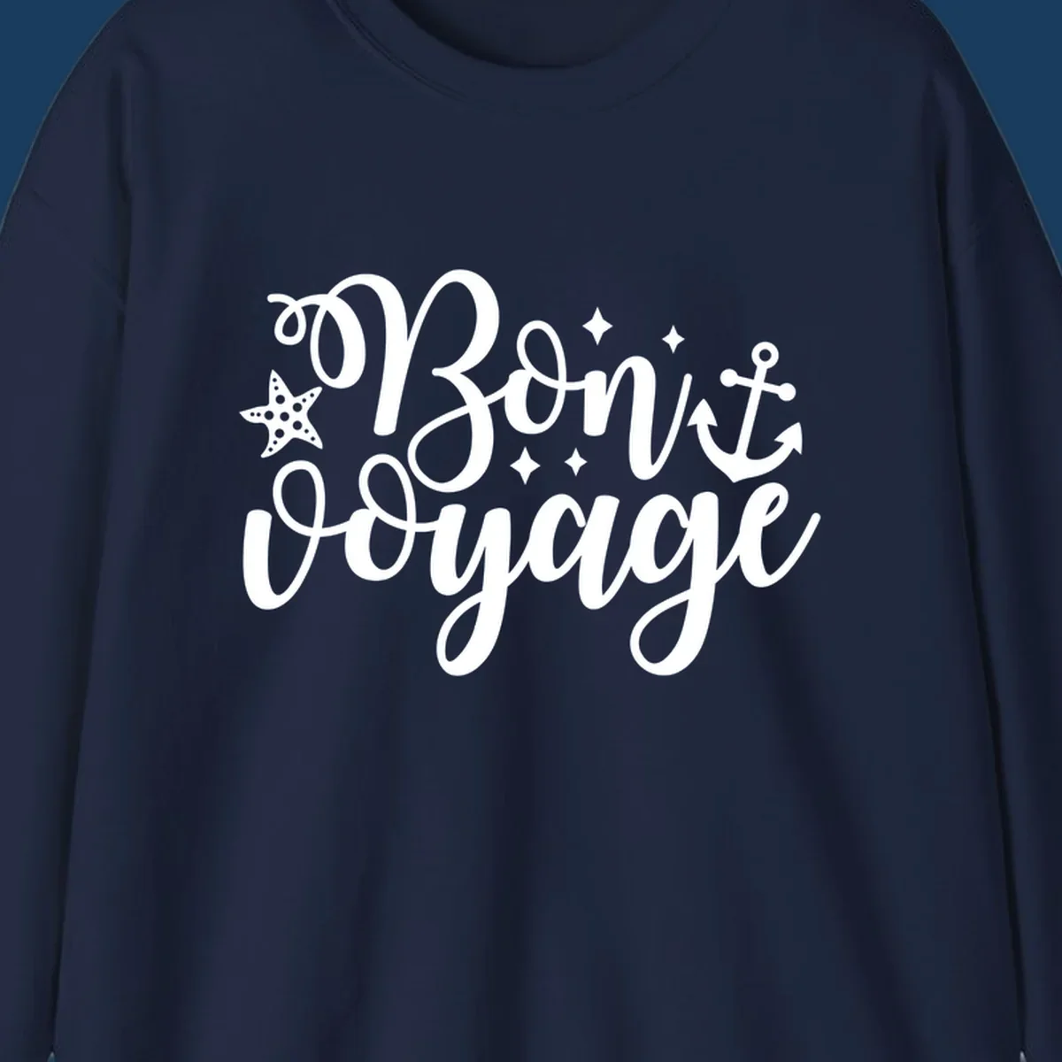 Bon voyage nautical design with starfish and anchor text.