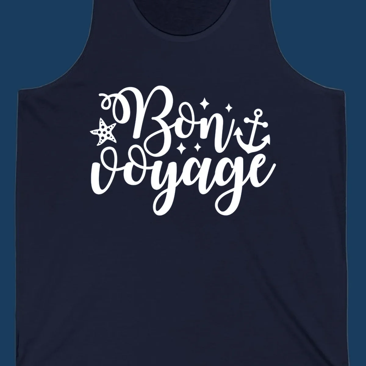 Bon voyage nautical design with starfish and anchor text.