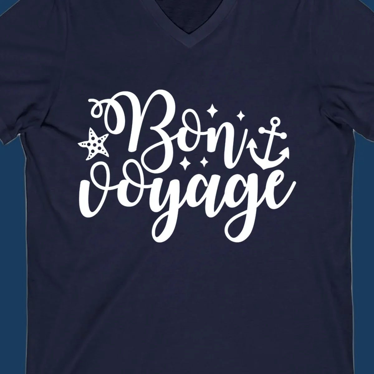 Bon voyage nautical design with starfish and anchor text.