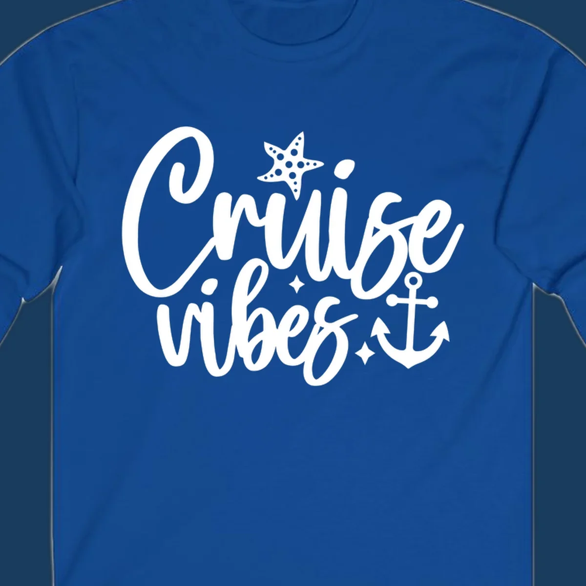 Cruise vibes text with starfish and anchor illustration.