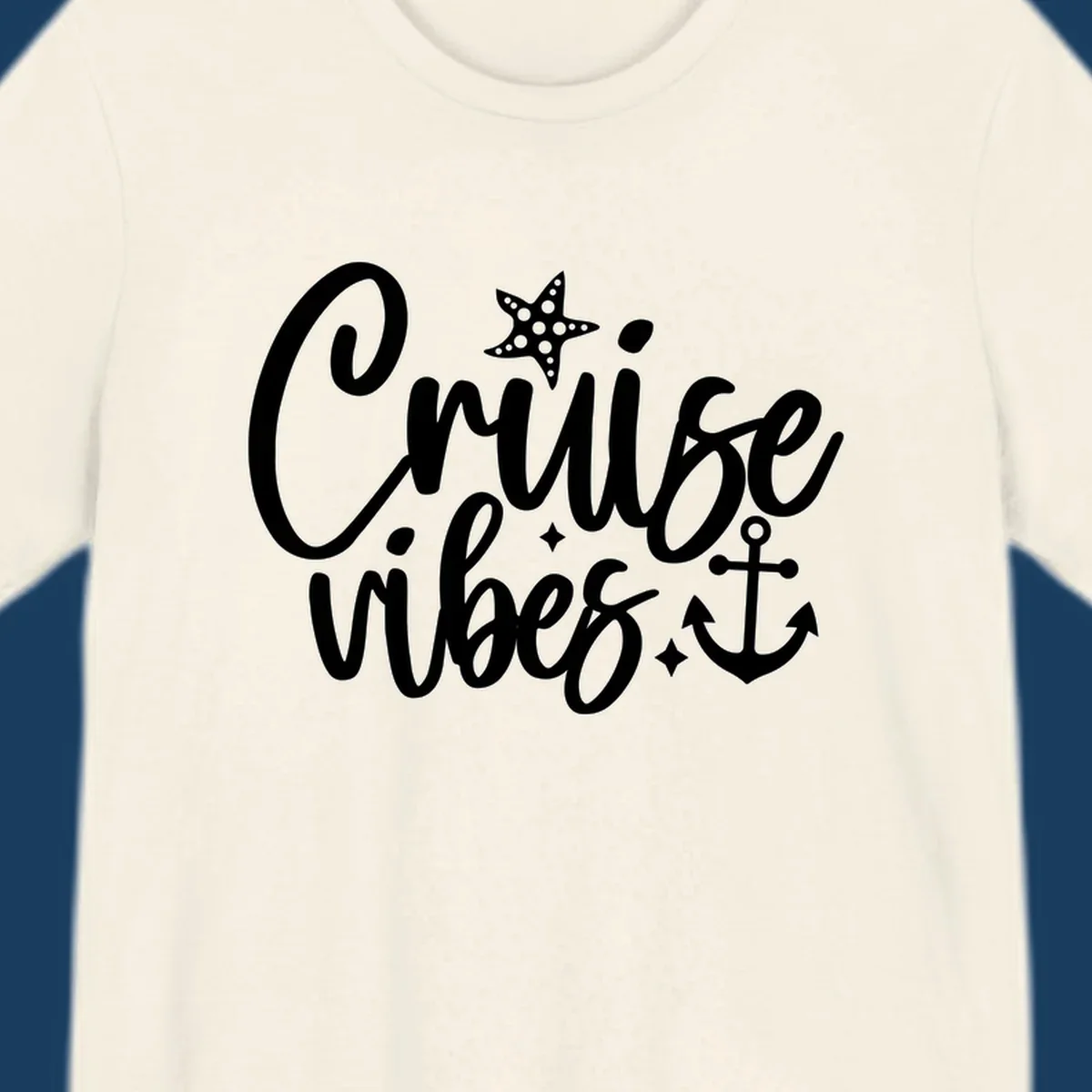 Cruise vibes text with starfish and anchor illustration.