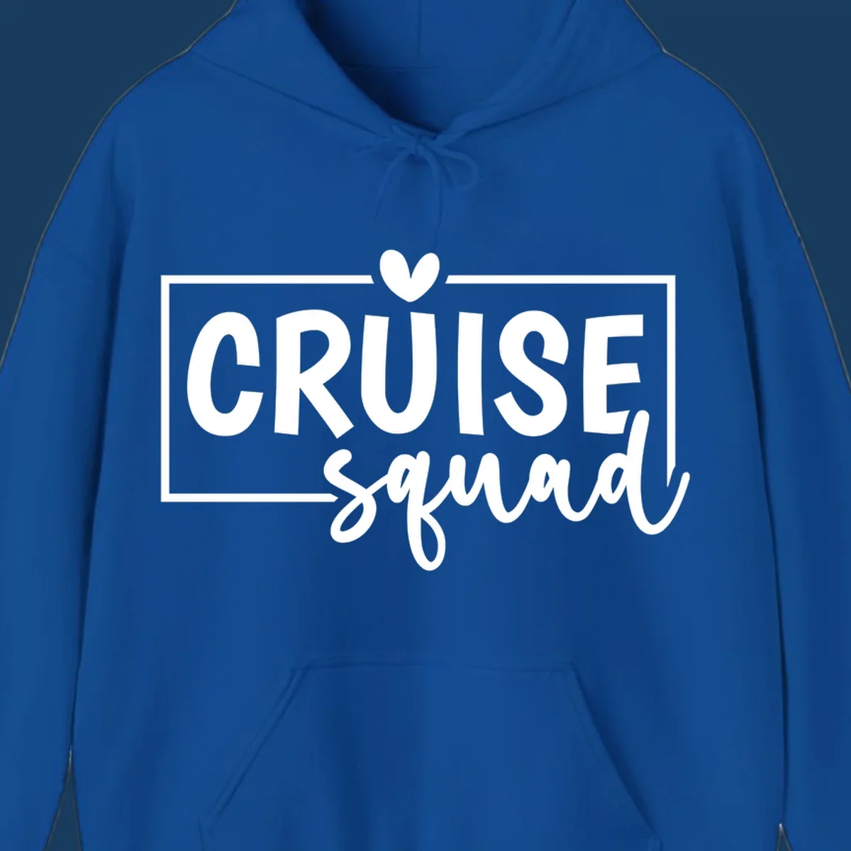 Cruise Squad text design with a heart icon and border. 