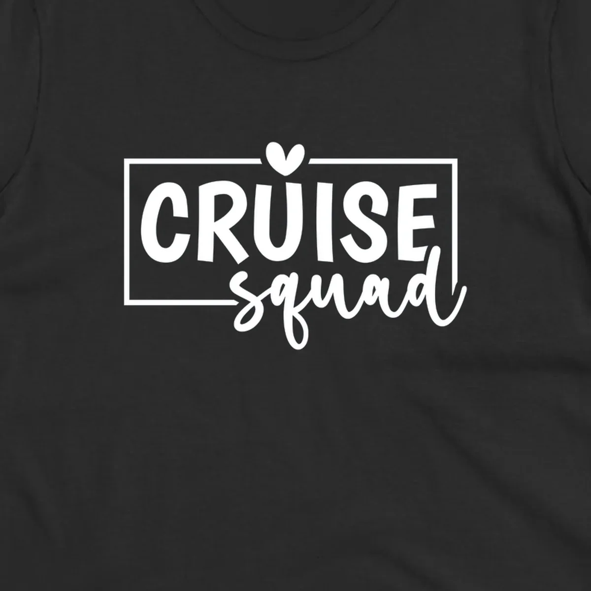 Cruise Squad text design with a heart icon and border. 