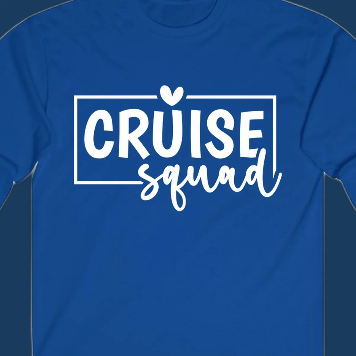 Cruise Squad text design with a heart icon and border. 