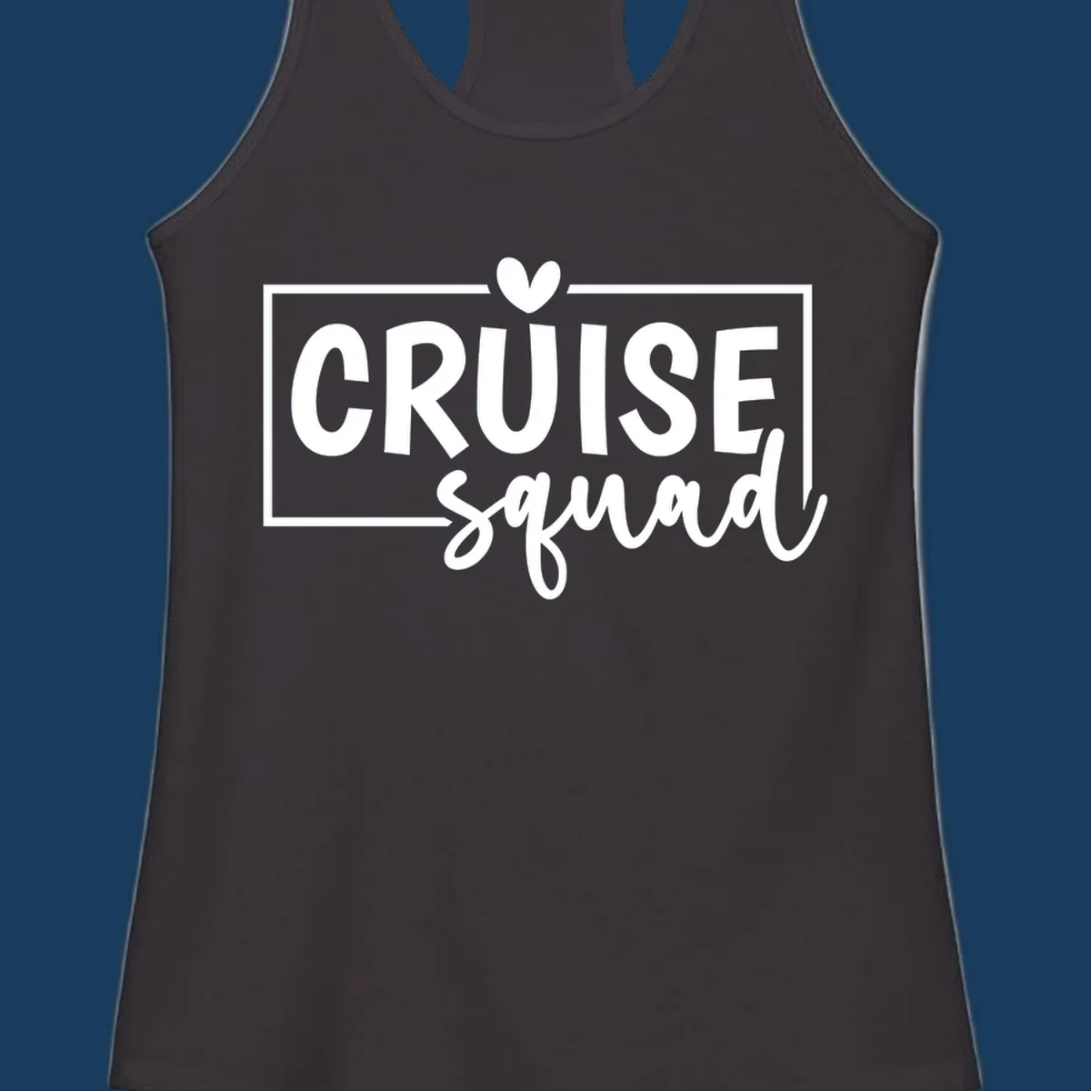 Cruise Squad text design with a heart icon and border. 