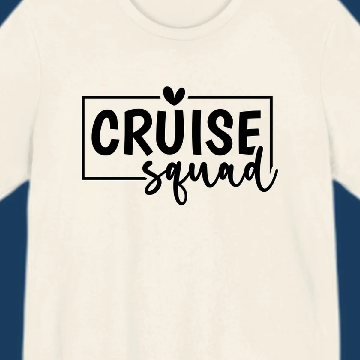 Cruise Squad text design with a heart icon and border. 