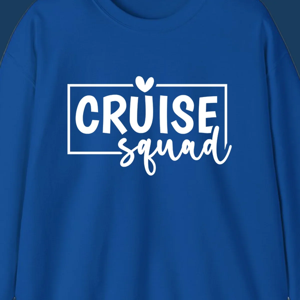 Cruise Squad text design with a heart icon and border. 
