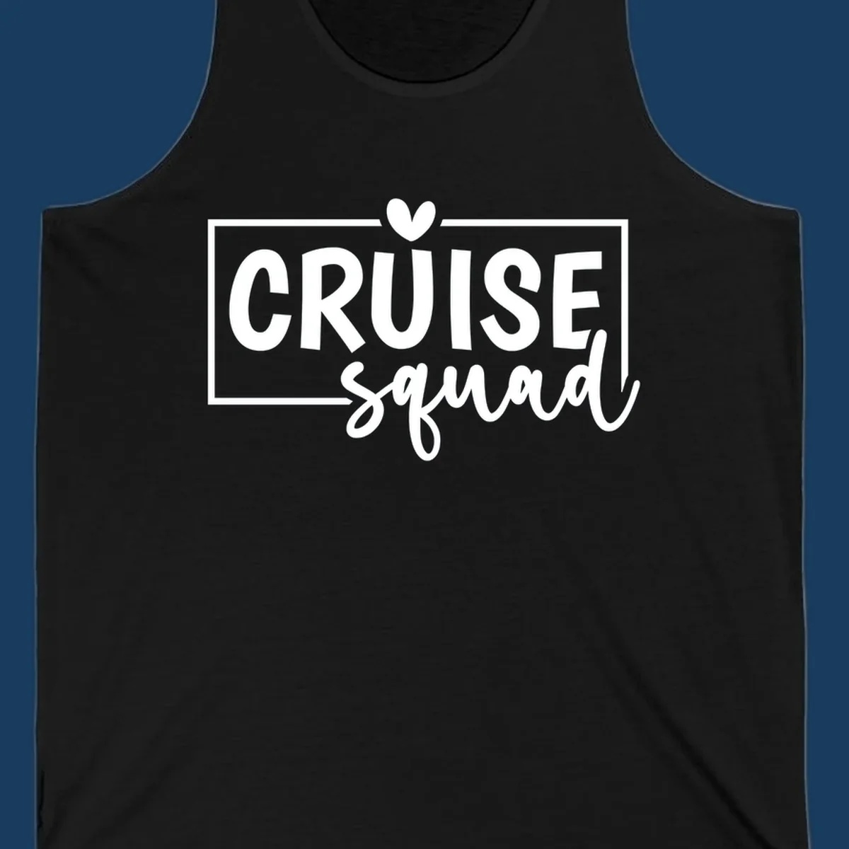 Cruise Squad text design with a heart icon and border. 