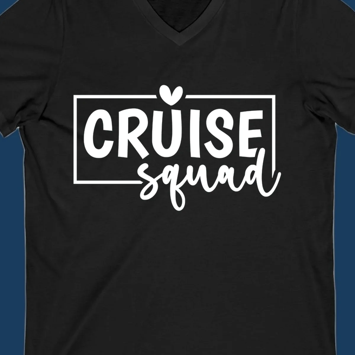 Cruise Squad text design with a heart icon and border. 