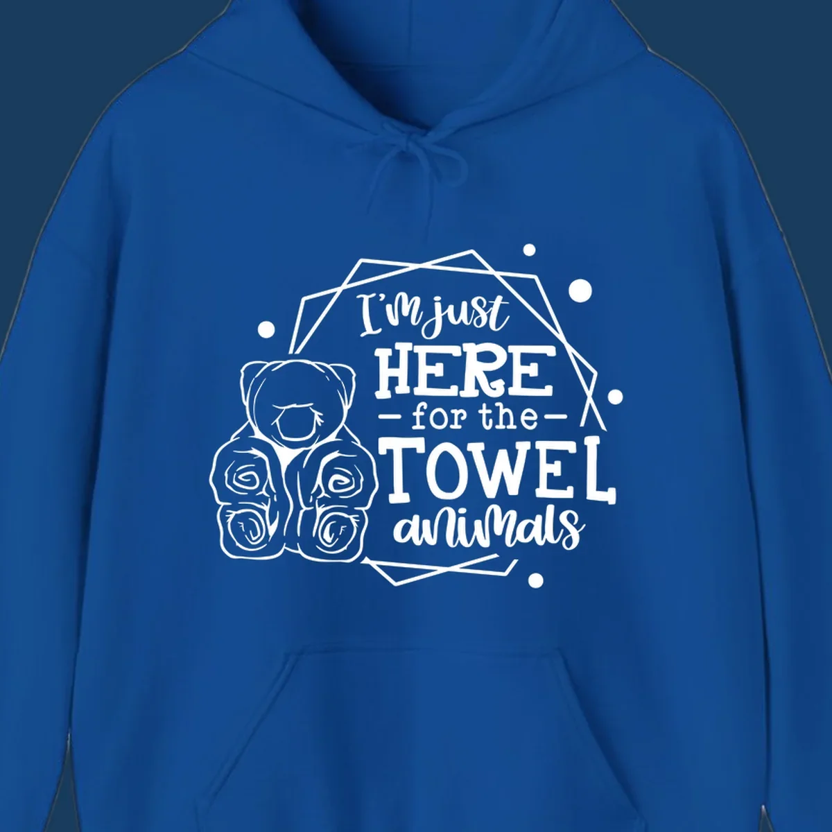 Illustration of a bear with text 'I'm just HERE for the TOWEL animals', for a towel-animal-cruise shirt.