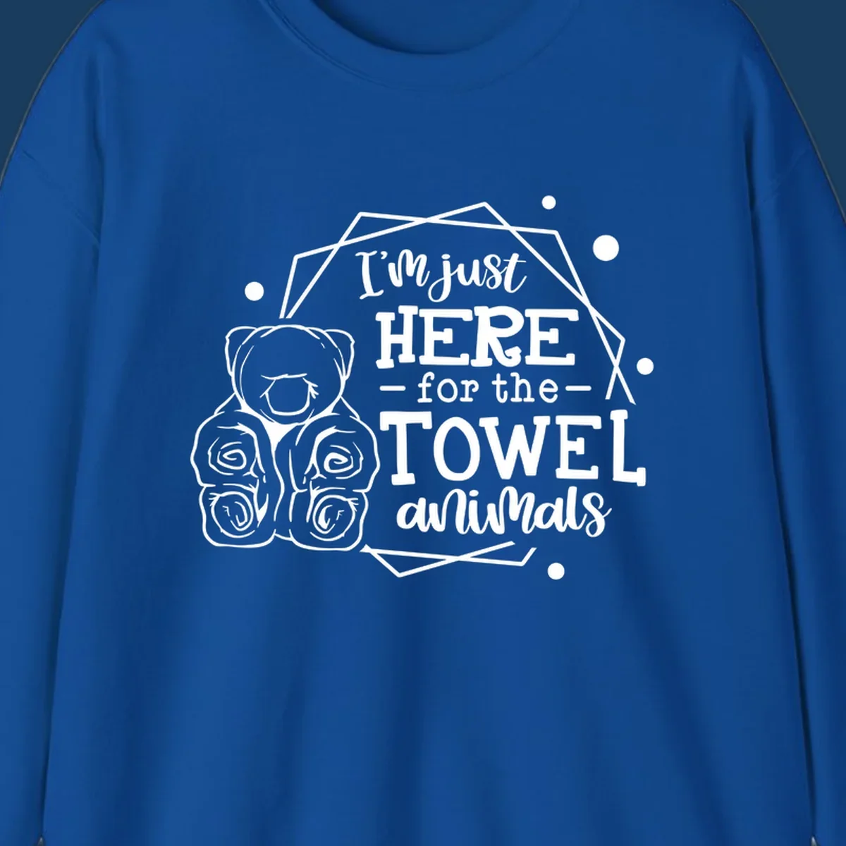 Illustration of a bear with text 'I'm just HERE for the TOWEL animals', for a towel-animal-cruise shirt.