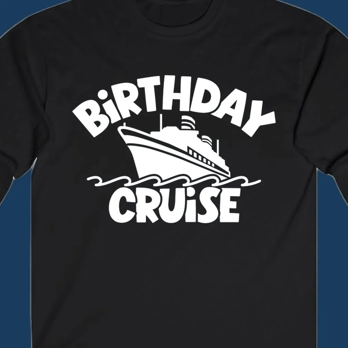 Birthday cruise ship illustration with text 'BIRTHDAY CRUISE'