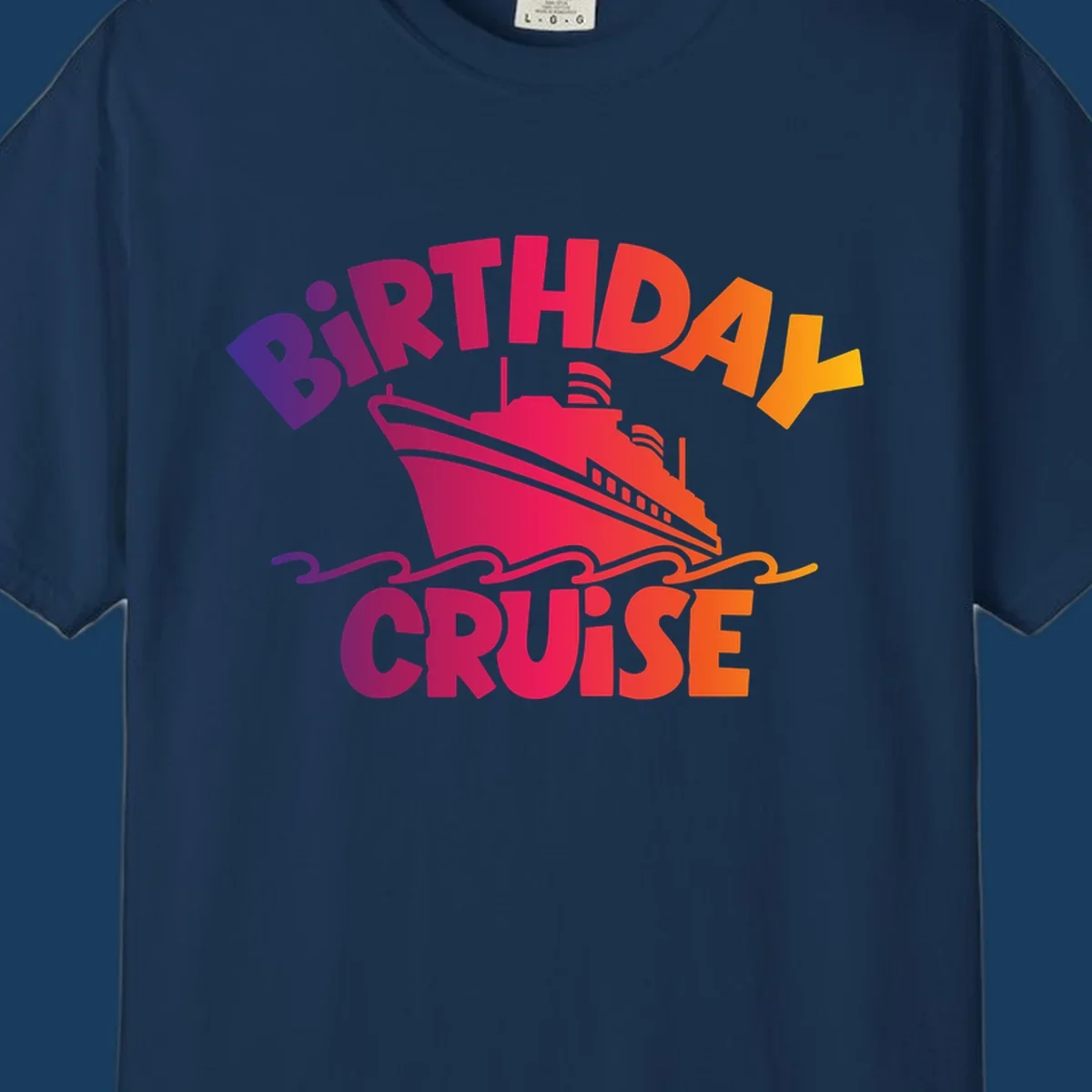 Birthday cruise ship with colorful text celebrating a birthday.